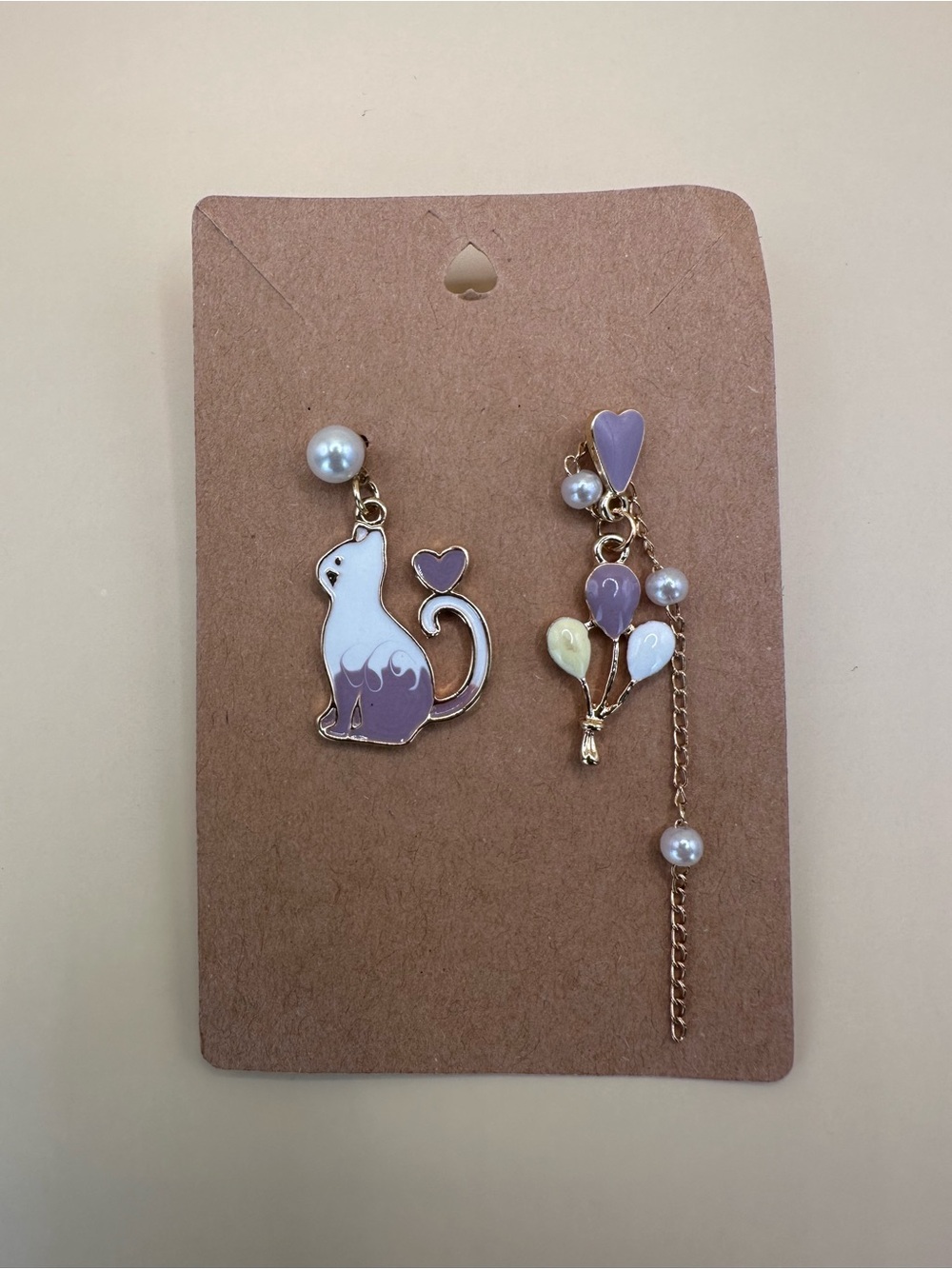 New Kitty Cat Heart and Balloon Dangle Earrings